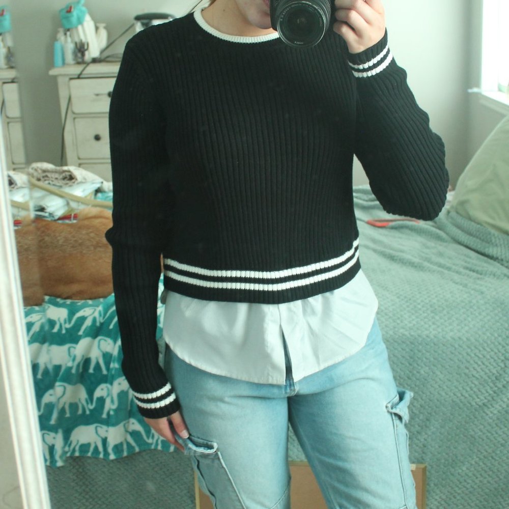 Top Shop Layered Ribbed Sweater with Under Shirt - Picture 3 of 6